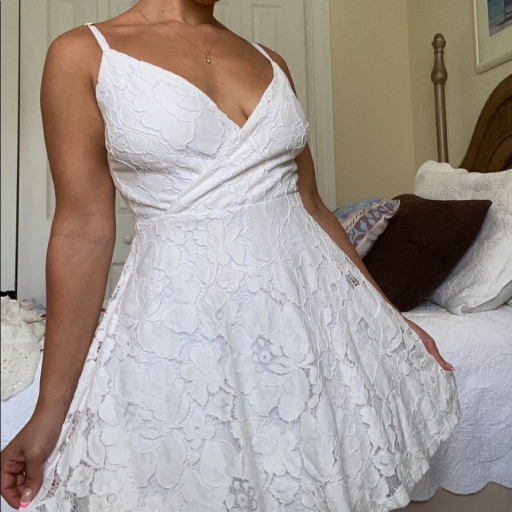 White lace floral print dress, adjustable straps